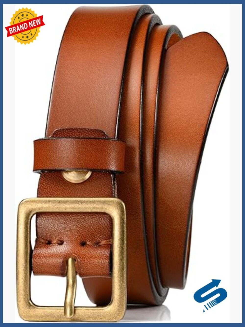 Full Grain Leather Belt with Vintage Square Buckle